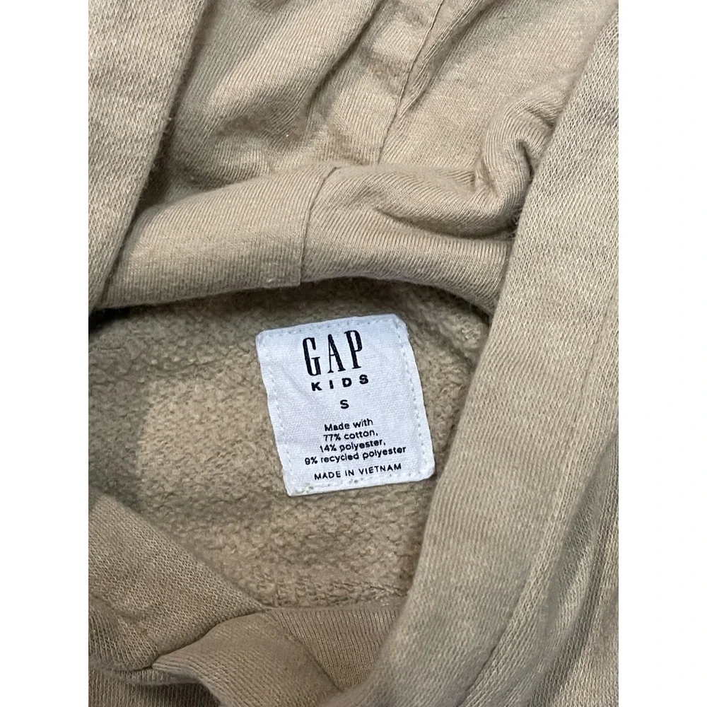 Vintage Gap Hoodie Kids Small Beige Cotton Spellout Logo Fleece Lined‎ Pullover